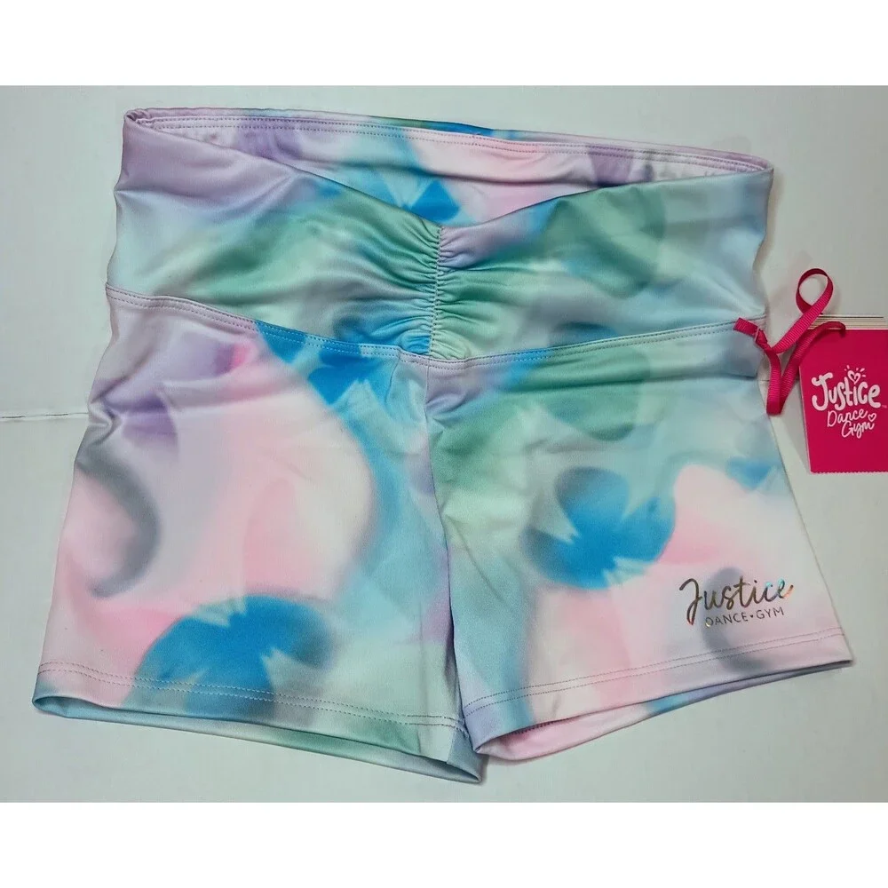JUSTICE DANCE Gym Girls Tie-Dye Athletic Shorts L (12/14)  NEW W-TAGS. (P0046B6)